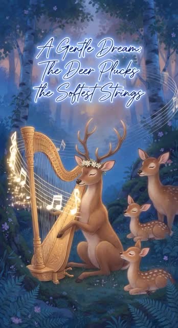 Cozy dawn vibes: mama deer’s harp lullaby in the forest 🦌🌅✨🎶