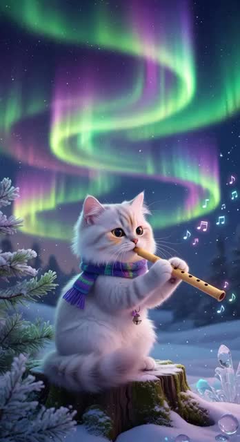 Gentle flute melodies under the northern lights, missing mom ✨🐱💛💔❤️