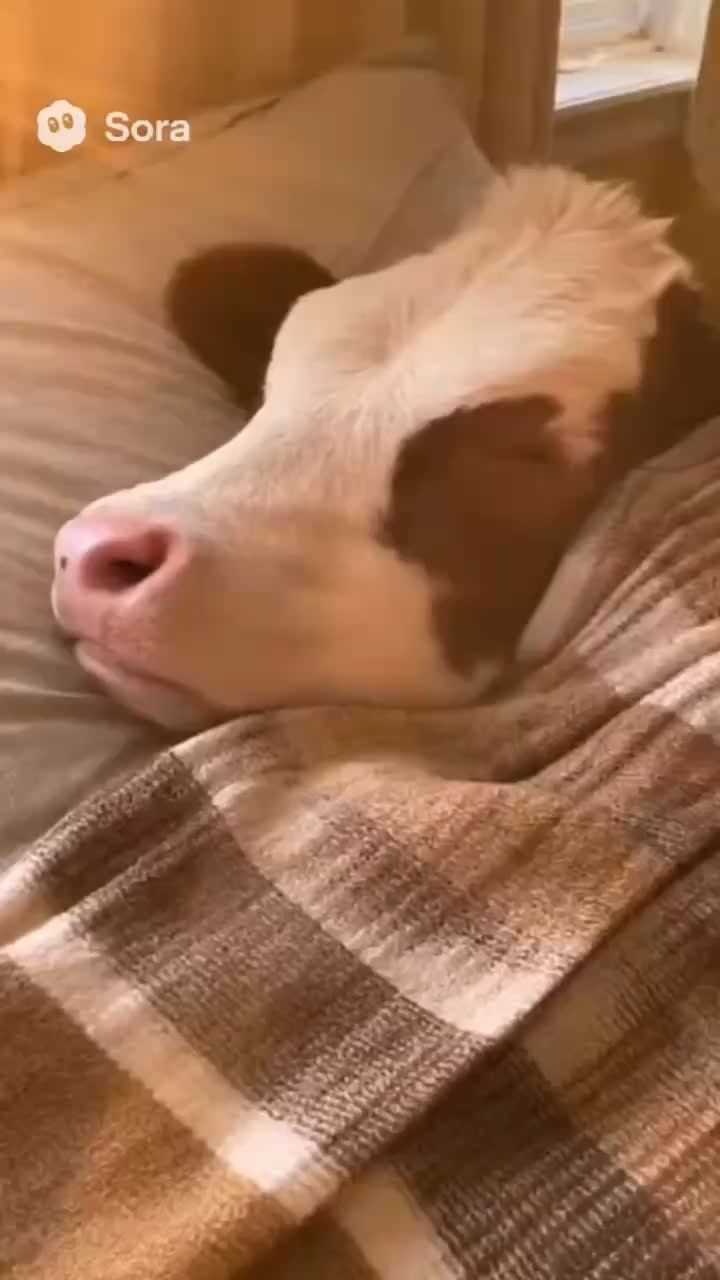 Ready to conquer the day… after 5 more minutes 😎🛏️🐮 #cow #mondayvibes #mondaymood #wakeup #funnyvideo #fyp #animalmemes #sleepy