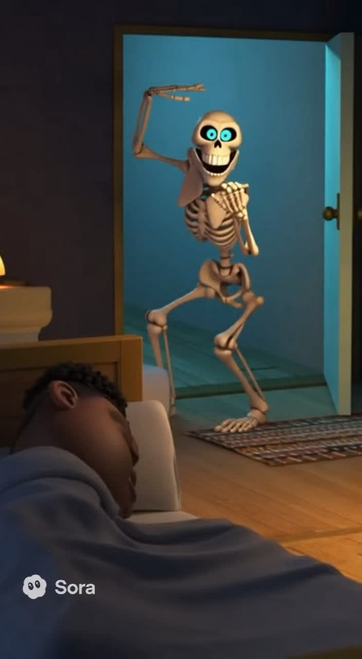 A dancing skeleton bursts into the room, its bones rattling like maracas 💀🎶
In a goofy, bouncy voice it shouts:
“Rattle rattle! No more sleep, sleepyhead — the bone party starts now!” 🕺😂
It does a silly dance and points right at you! 👉💀
#Skeleton #WakeUpCall #FunnyAlarm #BoneParty #SpookyMorning #HalloweenVibes #SleepyHead #MorningHumor #DancingSkeleton #AIvideo #SpookySeason #WakeUpNow #FunnyVideo #SkeletonDance